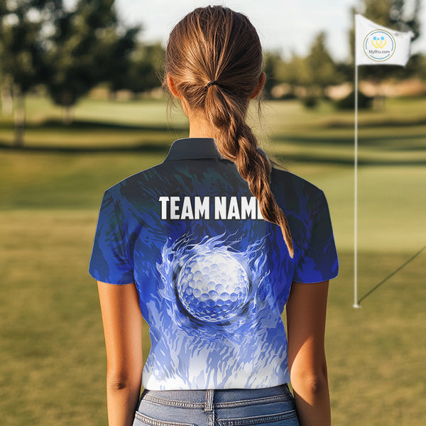 Funny Flamingo Blue camo flame golf ball Women Golf Polo Shirt Custom Flamingo Golf attire for ladies NQS9800