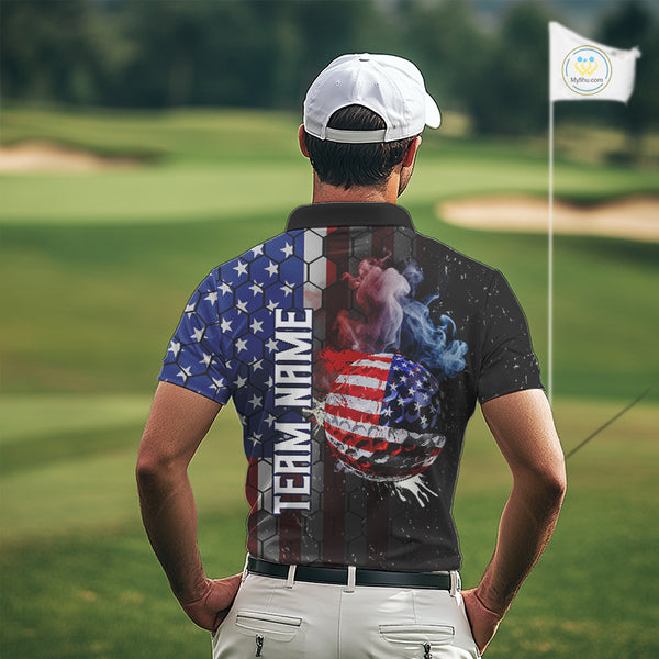 Smoke Golf ball American Flag pattern Mens Golf Polo Shirts Custom Patriotic Golf attire for men NQS9801