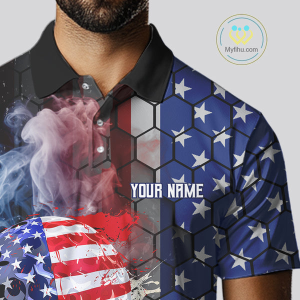 Smoke Golf ball American Flag pattern Mens Golf Polo Shirts Custom Patriotic Golf attire for men NQS9801