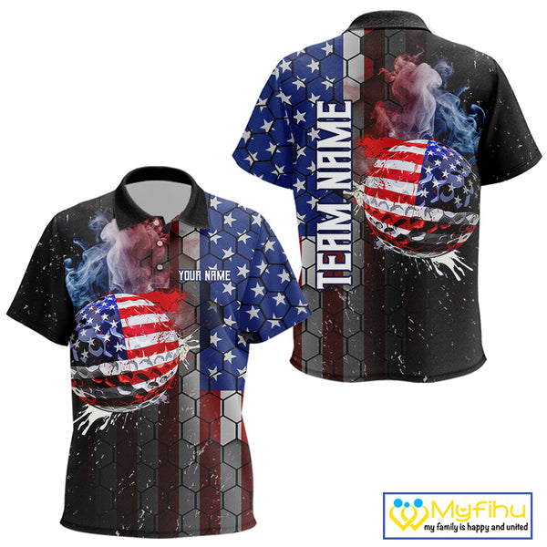 Smoke Golf ball American Flag pattern Kid Golf Polo Shirt Custom Patriotic Golf attire for Kid NQS9801