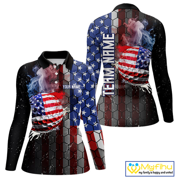 Smoke Golf ball American Flag pattern Women Golf Polo Shirts Custom Patriotic Golf attire for ladies NQS9801