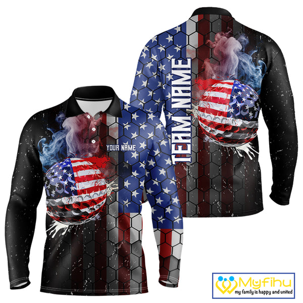 Smoke Golf ball American Flag pattern Mens Golf Polo Shirts Custom Patriotic Golf attire for men NQS9801