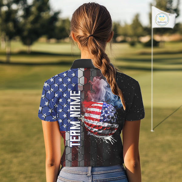 Smoke Golf ball American Flag pattern Women Golf Polo Shirts Custom Patriotic Golf attire for ladies NQS9801