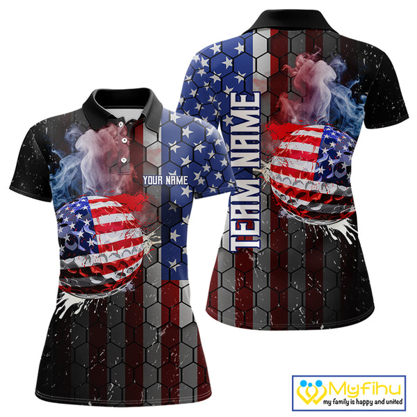 Smoke Golf ball American Flag pattern Women Golf Polo Shirts Custom Patriotic Golf attire for ladies NQS9801
