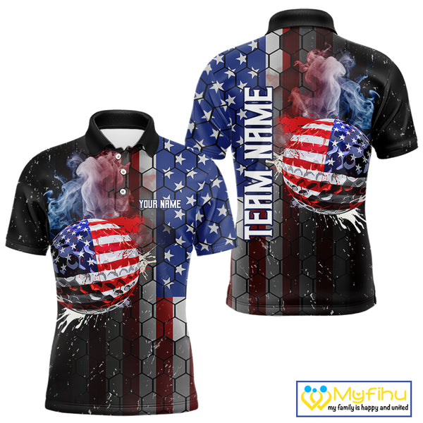 Smoke Golf ball American Flag pattern Mens Golf Polo Shirts Custom Patriotic Golf attire for men NQS9801