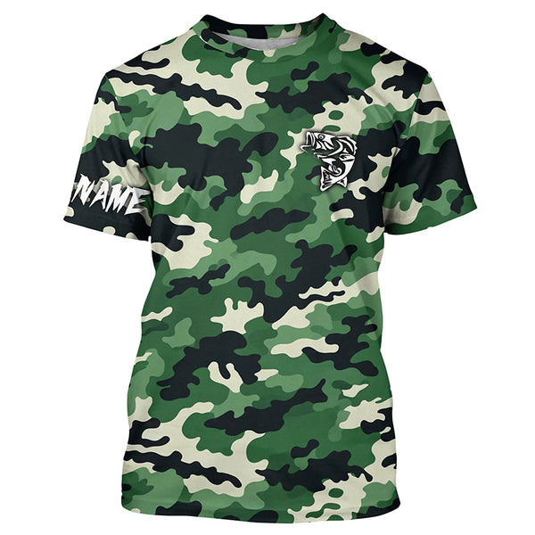Green camouflage Bass fishing Custom bass fishing Shirts jerseys - personalized camo fishing apparel NQS7569
