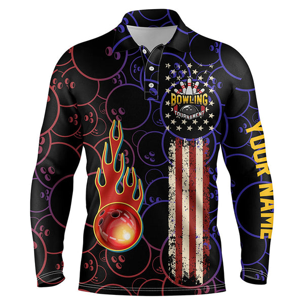 Custom American flag black Bowling polo Shirts For Men, patriotic Bowling tournament Jerseys NQS5615