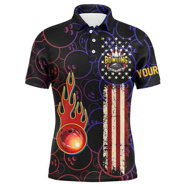 Custom American flag black Bowling polo Shirts For Men, patriotic Bowling tournament Jerseys NQS5615