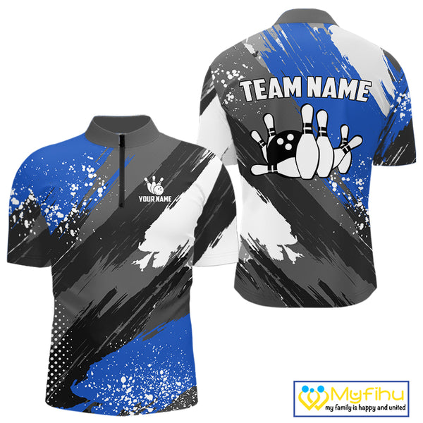 Blue Grunge pattern Bowling Team Shirt For Men Custom Bowling jersey Uniform Bowler Outfits NQS10041