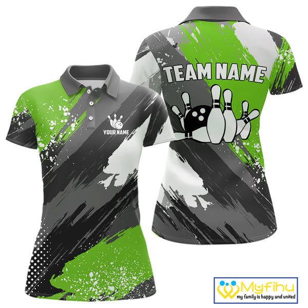 Green Grunge pattern Bowling Team Shirt For Women Custom Bowling jersey Uniform Bowler Outfits NQS10042