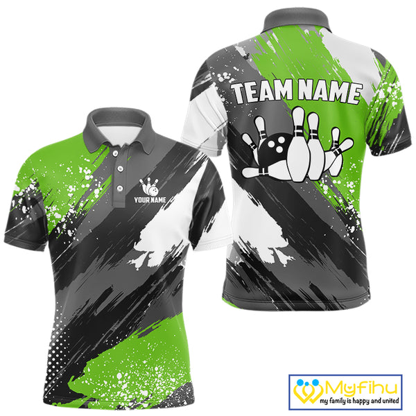 Green Grunge pattern Bowling Team Shirt For Men Custom Bowling jersey Uniform Bowler Outfits NQS10042
