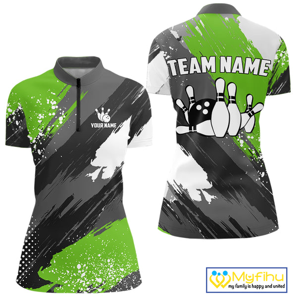 Green Grunge pattern Bowling Team Shirt For Women Custom Bowling jersey Uniform Bowler Outfits NQS10042
