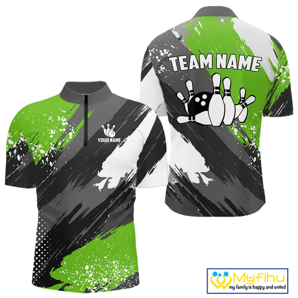 Green Grunge pattern Bowling Team Shirt For Men Custom Bowling jersey Uniform Bowler Outfits NQS10042