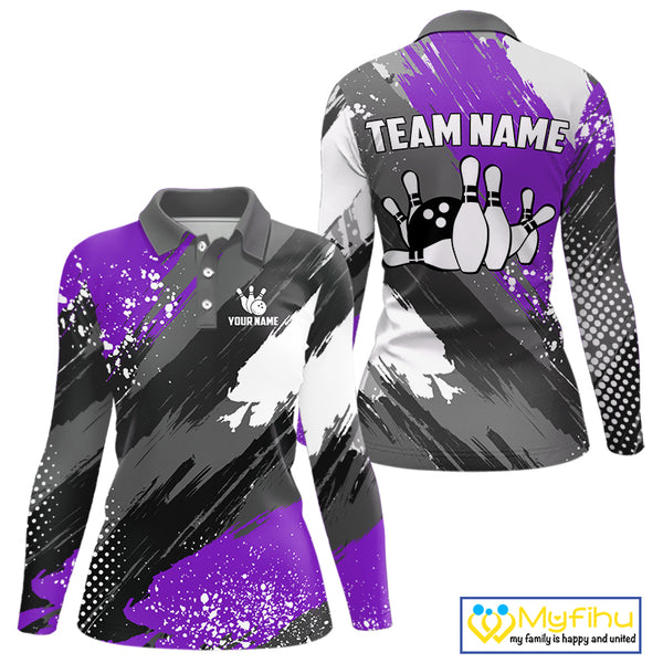 Purple Grunge pattern Bowling Team Shirt For Women Custom Bowling jersey Uniform Bowler Outfits NQS10043