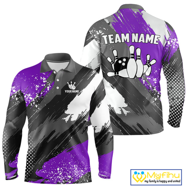 Purple Grunge pattern Bowling Team Shirt For Men Custom Bowling jersey Uniform Bowler Outfits NQS10043