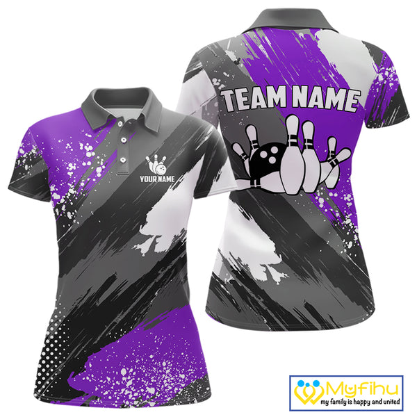 Purple Grunge pattern Bowling Team Shirt For Women Custom Bowling jersey Uniform Bowler Outfits NQS10043