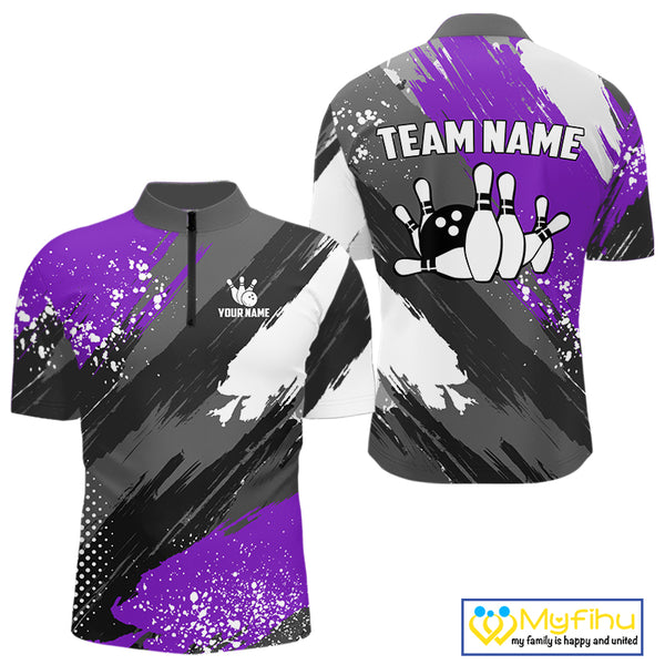 Purple Grunge pattern Bowling Team Shirt For Men Custom Bowling jersey Uniform Bowler Outfits NQS10043