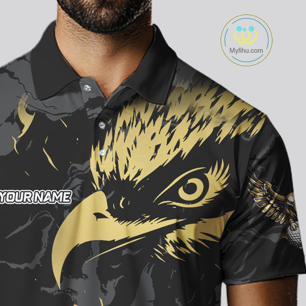 Black and Gold Eagle golf polo shirts for men custom men's golf team shirts, personalized golf gifts NQS10208