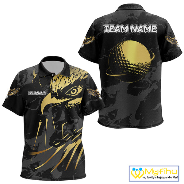 Black & Gold Eagle golf polo shirts for Kid custom Kid's golf team shirts, personalized golf gifts NQS10208