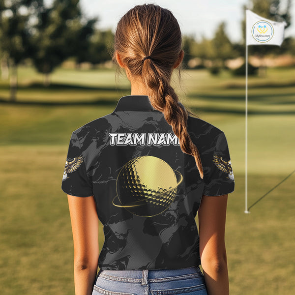 Black & Gold Eagle golf polo shirts for Women custom Women's golf team shirts, personalized golf gift NQS10208