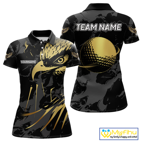 Black & Gold Eagle golf polo shirts for Women custom Women's golf team shirts, personalized golf gift NQS10208