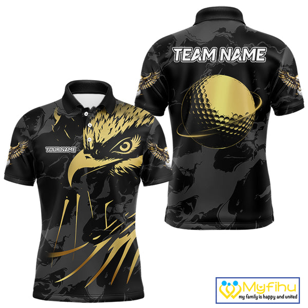 Black and Gold Eagle golf polo shirts for men custom men's golf team shirts, personalized golf gifts NQS10208