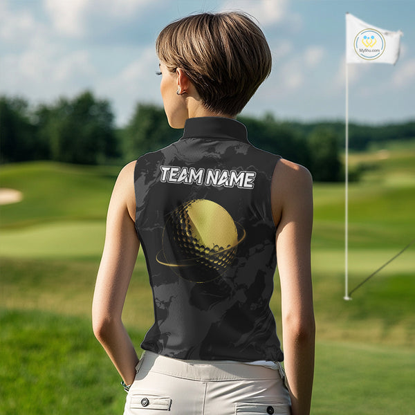 Black & Gold Eagle sleeveless golf polo shirts custom Women's golf team shirt, personalized golf gift NQS10208