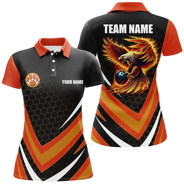 Eagle Flame Bowling Shirts For Women, Fire Eagle Bowling Team Shirts Bowler Jerseys | Orange NQS8390