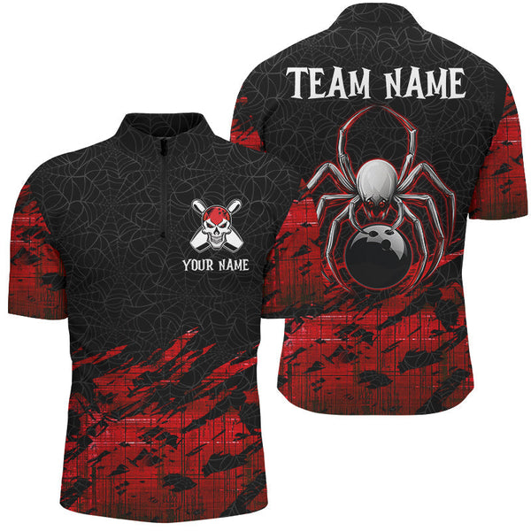 Red and Black Spider Custom Halloween Bowling Team Shirts For Men, Bowling Gifts NQS8599