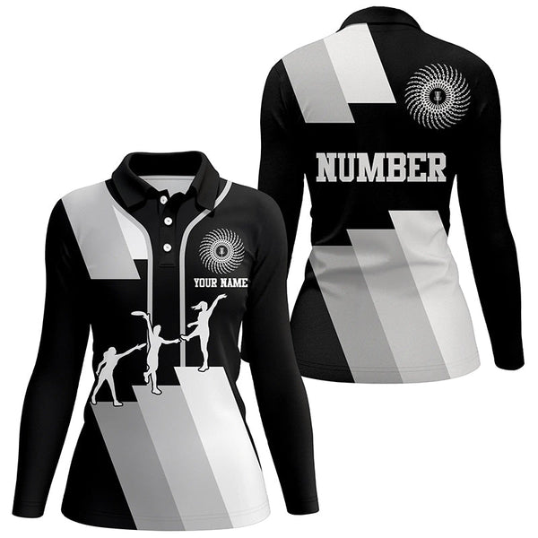 Black and white Womens disc golf polo shirts custom disco golf outfit, personalized disc golf gifts NQS6753
