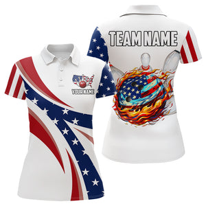 American Flag Flame Bowling Ball Pins Womens bowling shirts Personalized Patriotic Bowling Team Shirts NQS9086