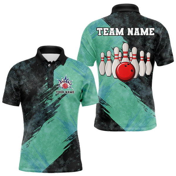 Black and Mint Color Mens bowling Polo, Quarter Zip shirt Custom Bowling Team Jerseys, Bowler Outfit NQS9087