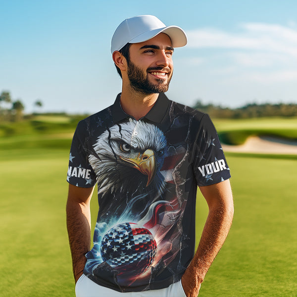 Personalized Eagle American flag Golf Polo Team Shirts For Men Custom Patriotic Mens Golf attire NQS9620