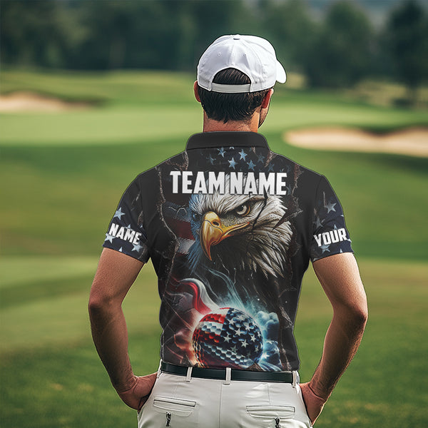 Personalized Eagle American flag Golf Polo Team Shirts For Men Custom Patriotic Mens Golf attire NQS9620