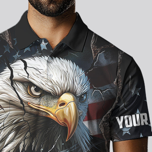 Personalized Eagle American flag Golf Polo Team Shirts For Men Custom Patriotic Mens Golf attire NQS9620