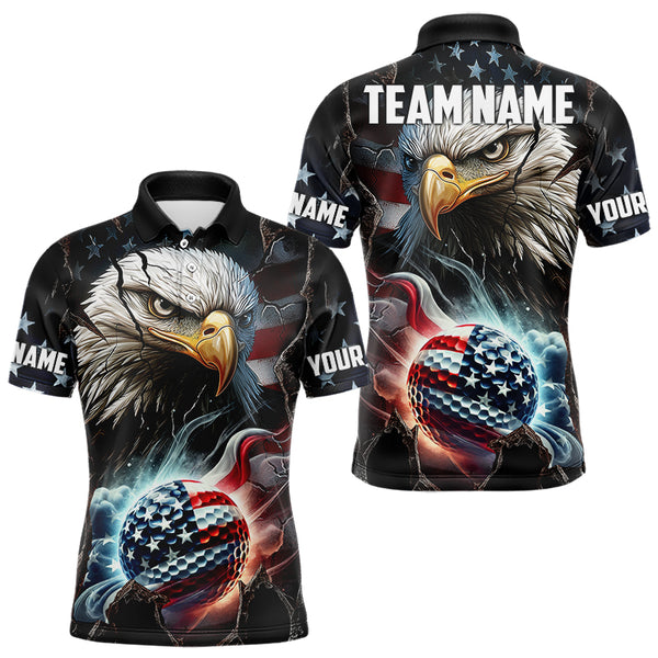 Personalized Eagle American flag Golf Polo Team Shirts For Men Custom Patriotic Mens Golf attire NQS9620