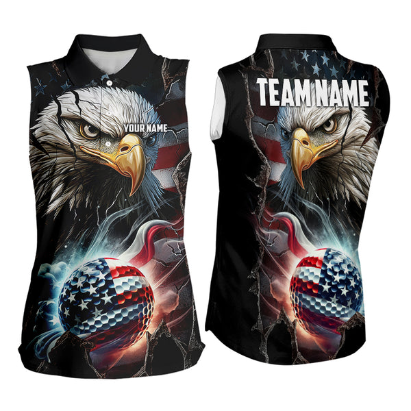 Personalized Eagle American flag Golf Sleeveless Polo Shirts For Women Custom Patriotic Golf attire NQS9620