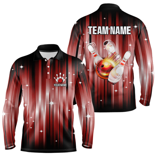 Custom Black and Red Bowling Polo, Quarter Zip Shirts for Men, Bowling Team Shirts Uniform NQS9621