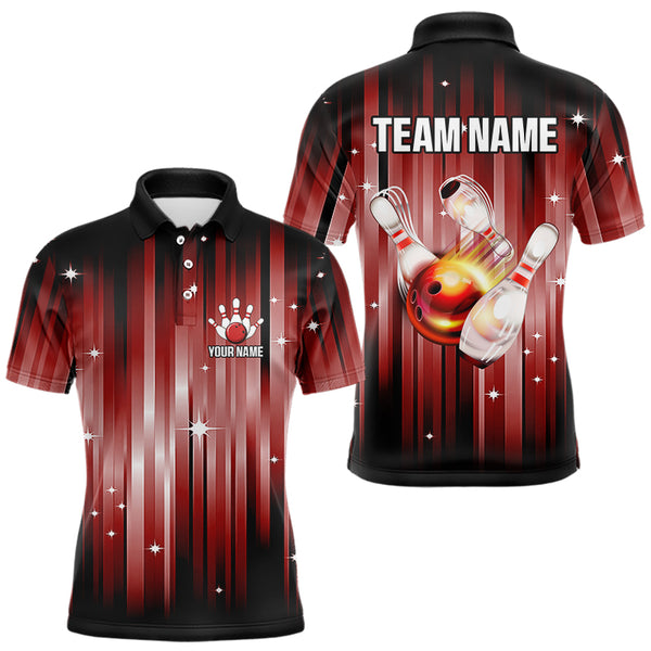 Custom Black and Red Bowling Polo, Quarter Zip Shirts for Men, Bowling Team Shirts Uniform NQS9621