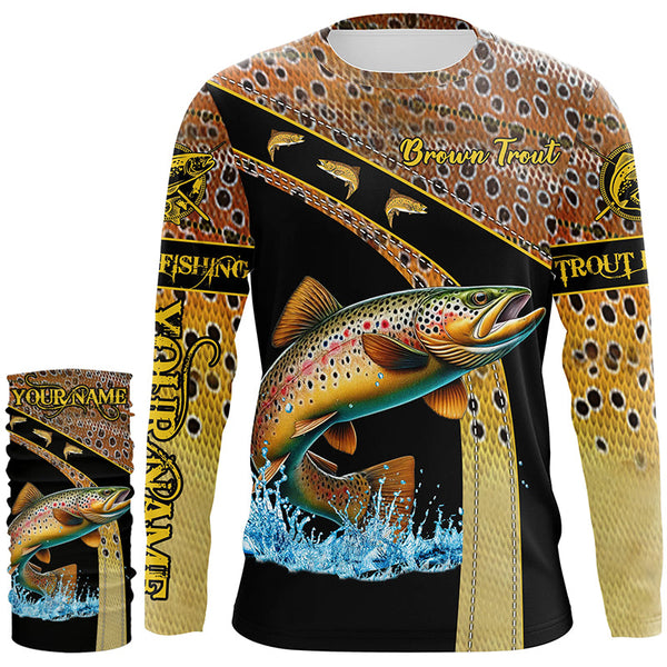 Brown trout fishing scales UV protection Custom long sleeve fishing shirts, trout fishing jerseys NQS5087