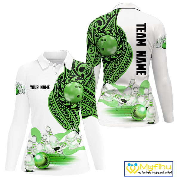 Green and White Tribal pattern Women Bowling Shirts Custom Bowling outfit ladies Team bowling jersey NQS9812
