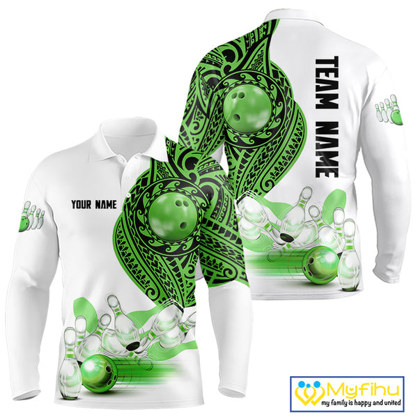 Green and White Tribal pattern Mens Bowling Shirts Custom Bowling outfit men Team bowling jersey NQS9812