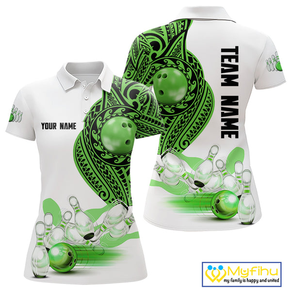 Green and White Tribal pattern Women Bowling Shirts Custom Bowling outfit ladies Team bowling jersey NQS9812