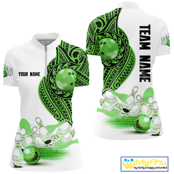 Green and White Tribal pattern Women Bowling Shirts Custom Bowling outfit ladies Team bowling jersey NQS9812