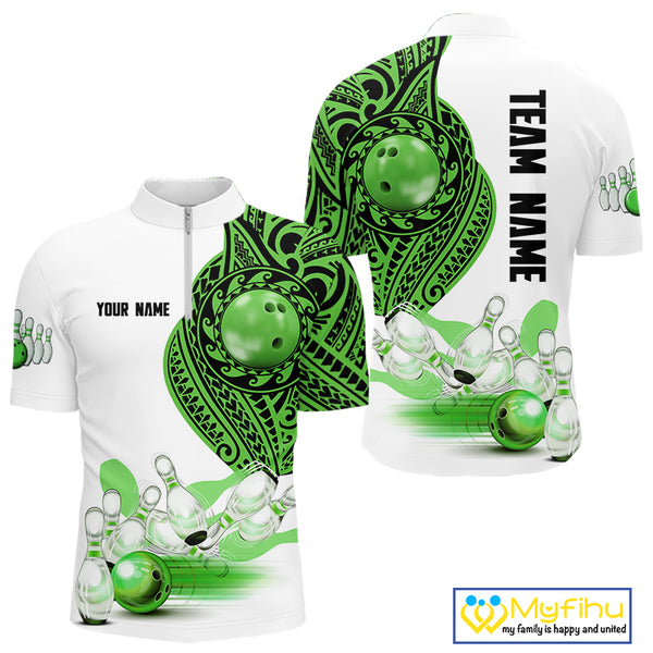 Green and White Tribal pattern Mens Bowling Shirts Custom Bowling outfit men Team bowling jersey NQS9812