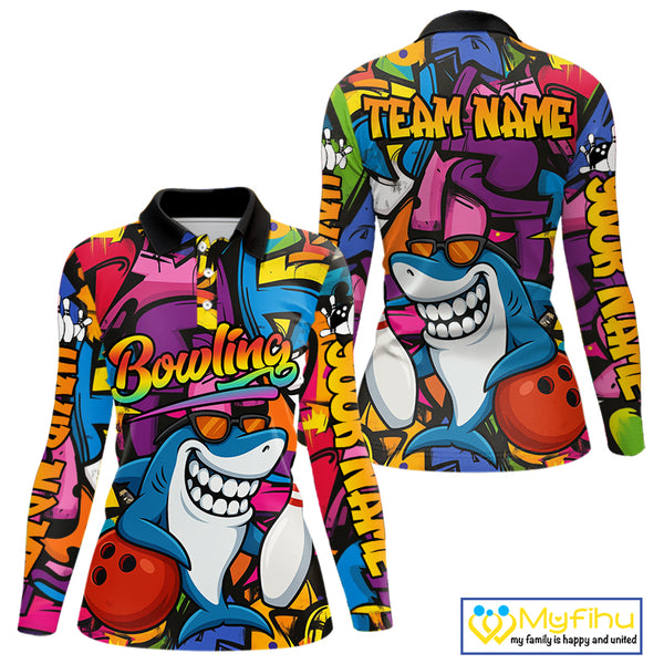 Funny Shark Bowling Shirts For Women Custom Colorful Shark Bowling outfit, Team Bowling Jersey NQS9815