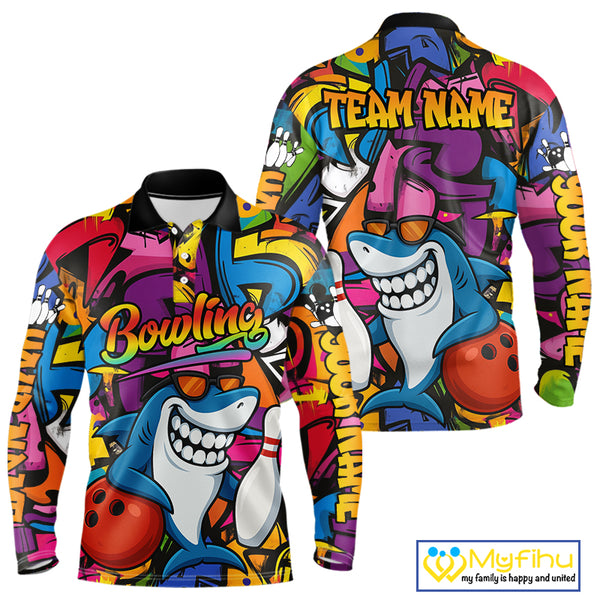Funny Shark Bowling Shirts For Men Custom Colorful Shark Bowling outfit, Team Bowling Jersey NQS9815