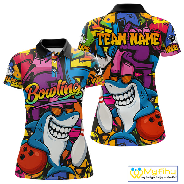 Funny Shark Bowling Shirts For Women Custom Colorful Shark Bowling outfit, Team Bowling Jersey NQS9815