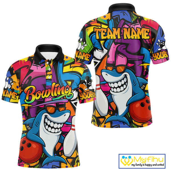 Funny Shark Bowling Shirts For Men Custom Colorful Shark Bowling outfit, Team Bowling Jersey NQS9815