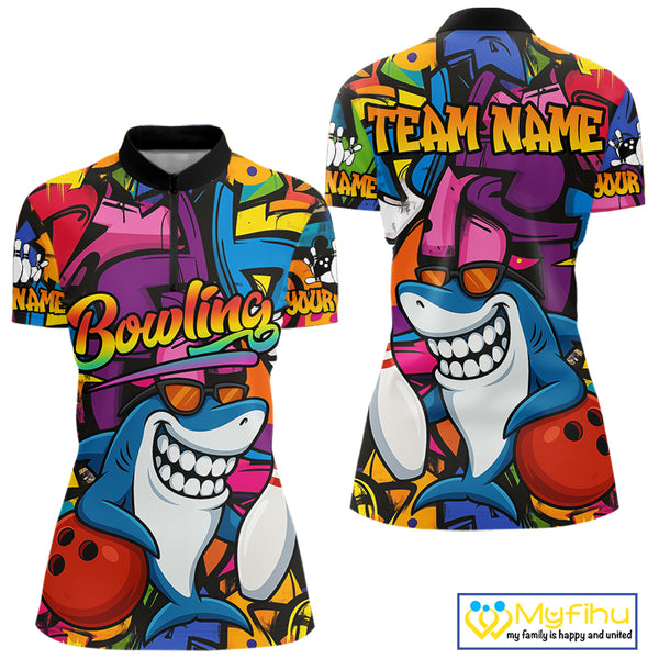 Funny Shark Bowling Shirts For Women Custom Colorful Shark Bowling outfit, Team Bowling Jersey NQS9815